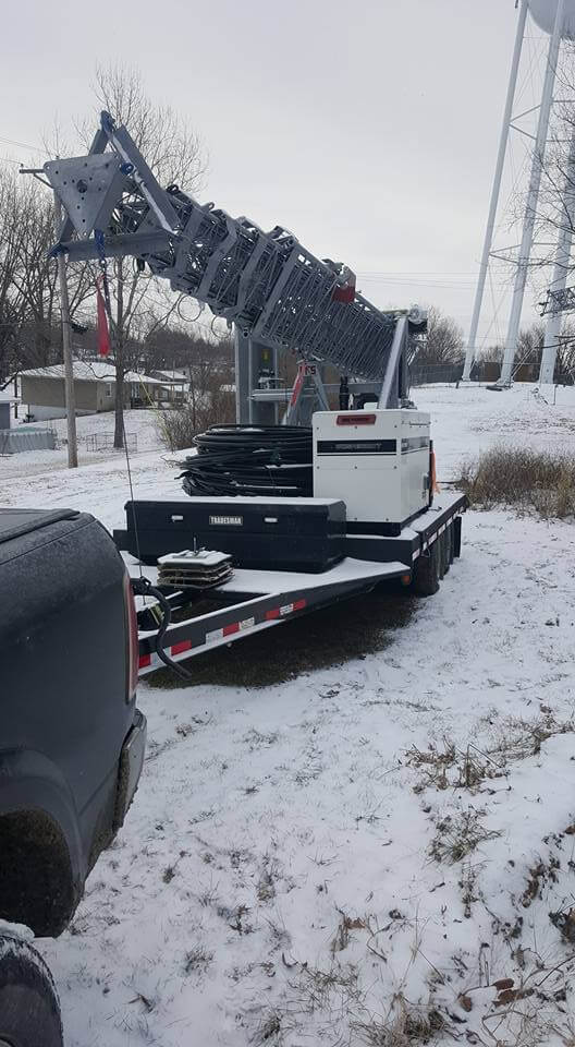 Close up view of special snow vehicle with the caterpillar on the snow in winter