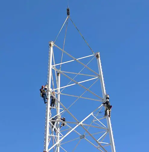 Working men on high pole